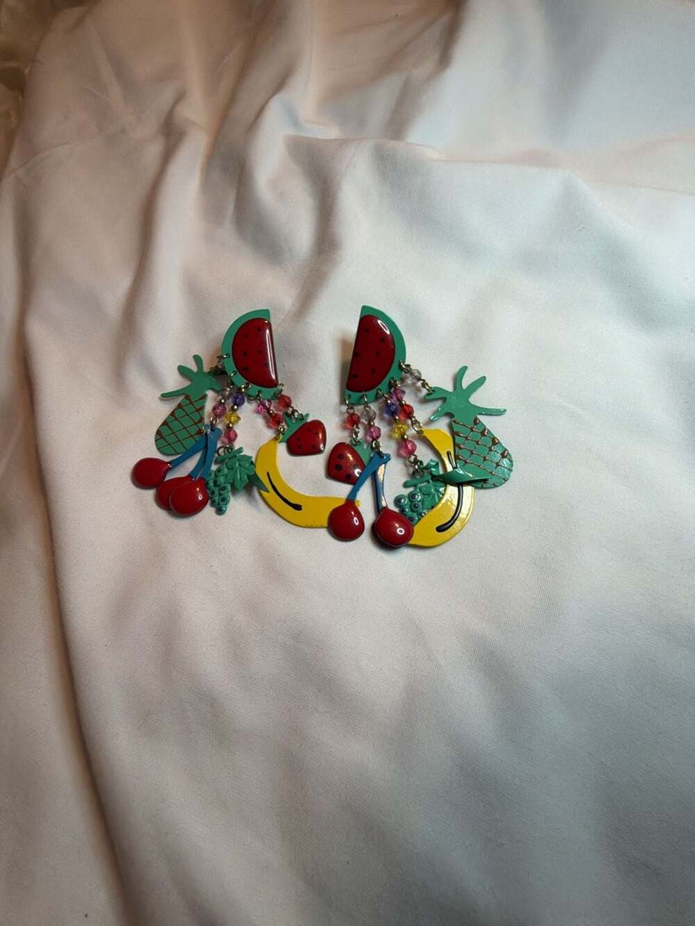 Vintage Lunch at the Ritz Fruit Salad Enamel Dangle Earrings